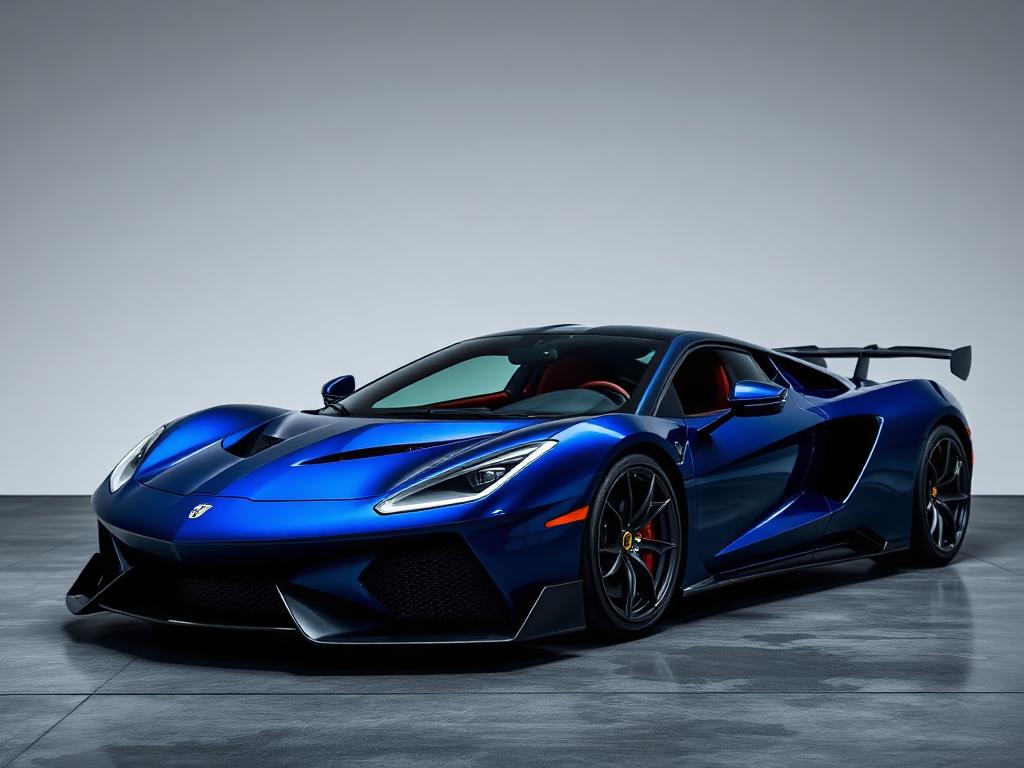 Dunkelblauer Supersportwagen im Studio