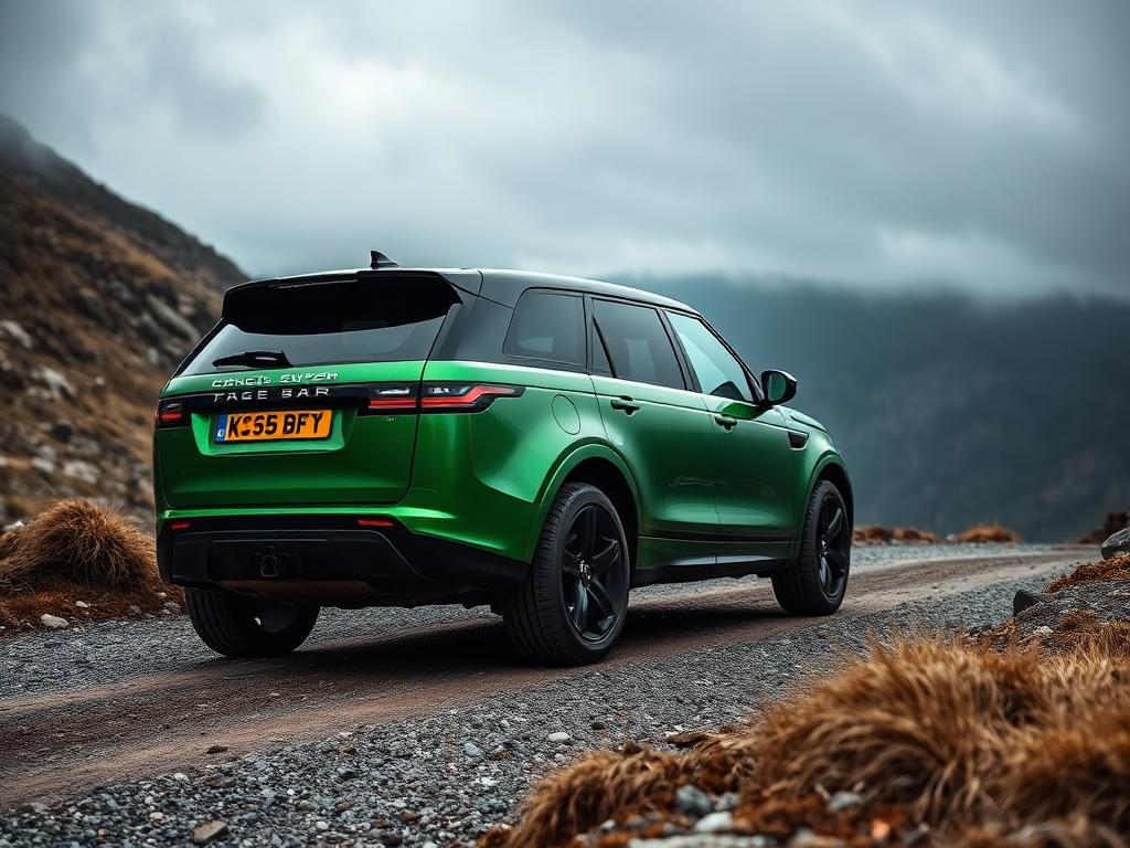 Dunkelgrüner Luxus-SUV auf einer Bergstrasse
